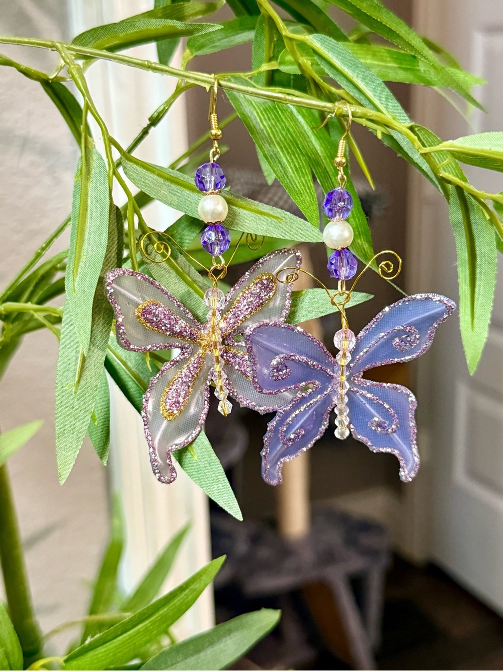 Handmade Purple/Lavender Butterfly Mismatch Earrings *Whimsical Butterfly Duo